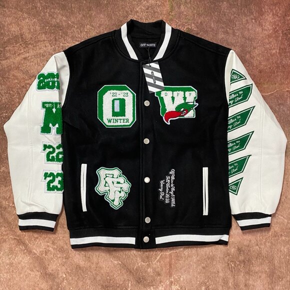 Off-White Black And White Embroidered Baseball Jacket - Picture 1 of 9